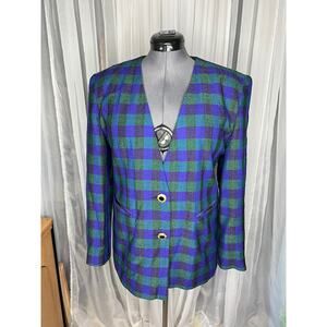 plaid blazer 1980s boxy purple blue green